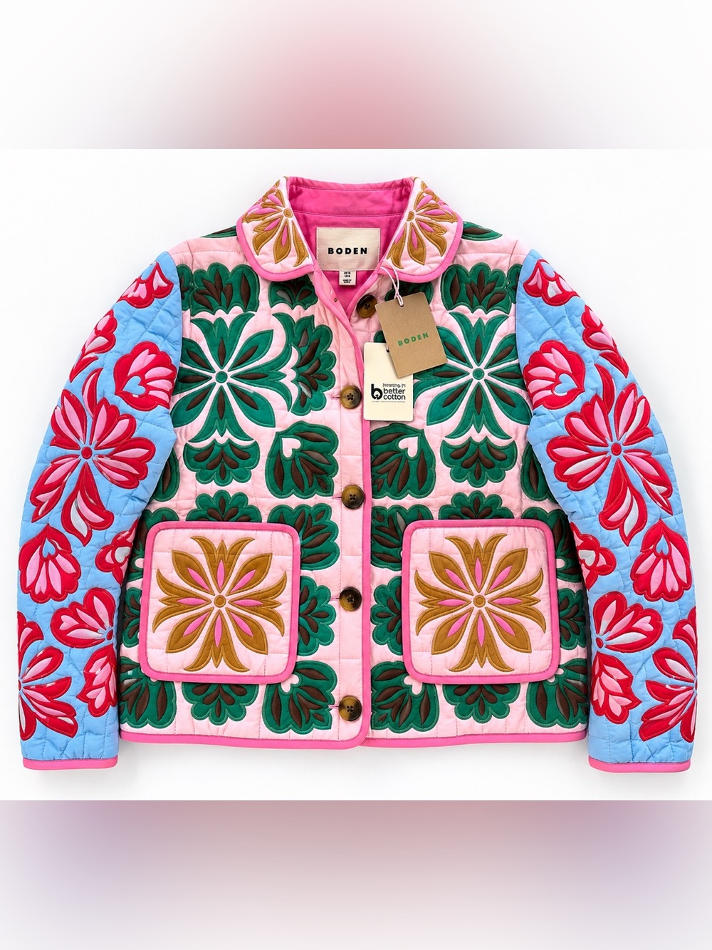Boden Fitzrovia Embroidered Quilted Jacket US 8 UK 12 Floral NWT